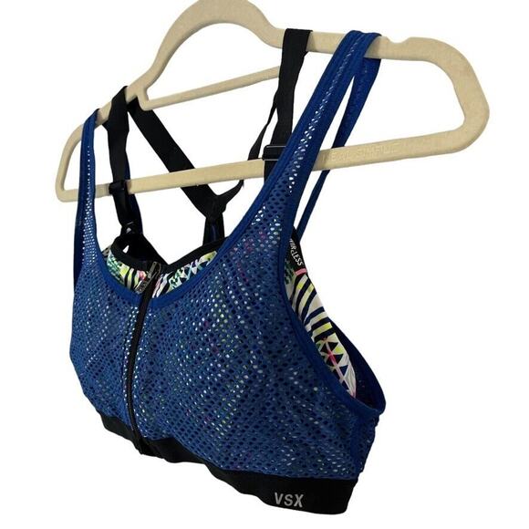 VSX Sport Victorias Secret Womens Blue Zip Front Mesh Wireless Padded Bra 34D - Picture 8 of 16